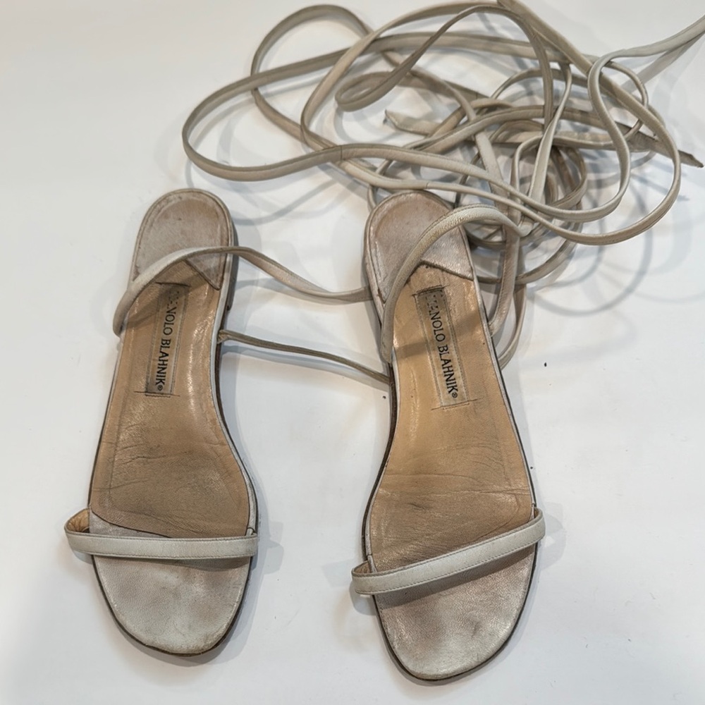 Manolo Blahnik Cream Strappy Sandals Elegant Design